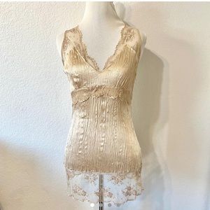 Gasp silk nude sleeveless top with floral shimmer lace